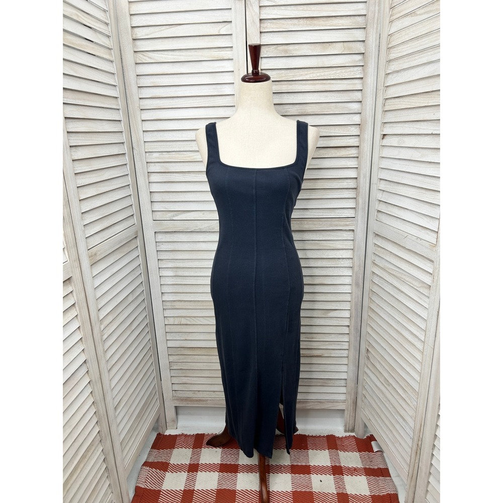 L*Space Ribbed Midi Dress MD Navy Blue Womens Sleeveless Slit Bodycon